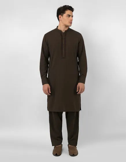 COFFEE BROWN COTTON SEMI-FORMAL KAMEEZ SHALWAR