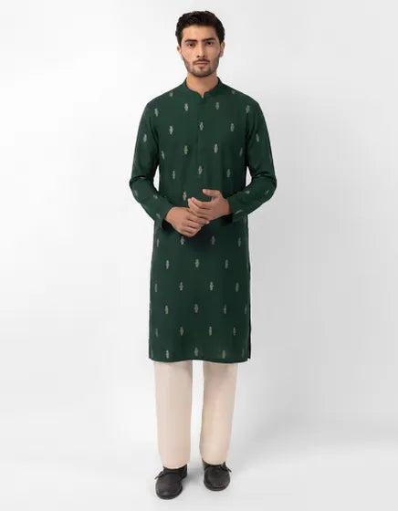 GREEN COTTON SEMI-FORMAL KURTA