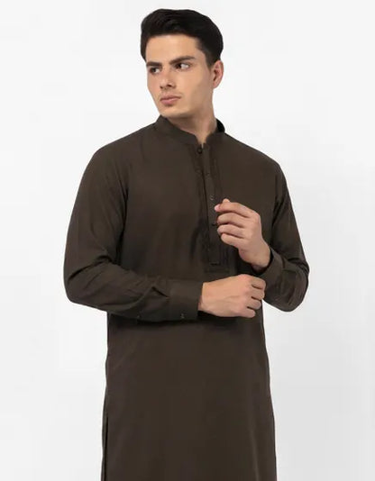 COFFEE BROWN COTTON SEMI-FORMAL KAMEEZ SHALWAR