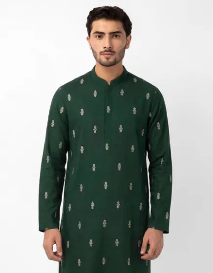 GREEN COTTON SEMI-FORMAL KURTA