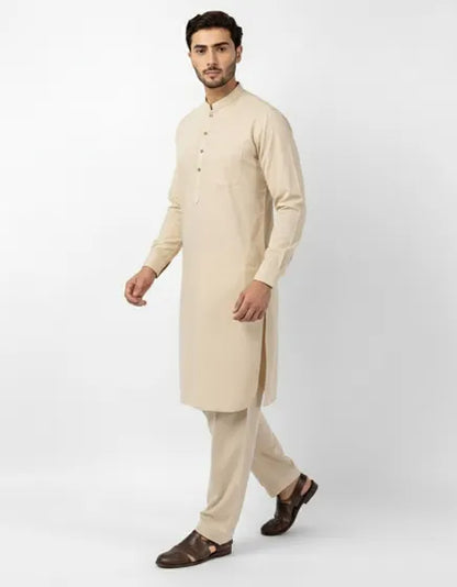 CREAM PLAIN KAMEEZ SHALWAR
