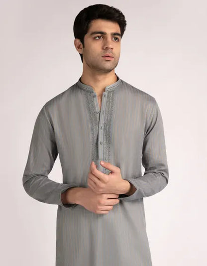GREY COTTON FORMAL SHORT KURTA