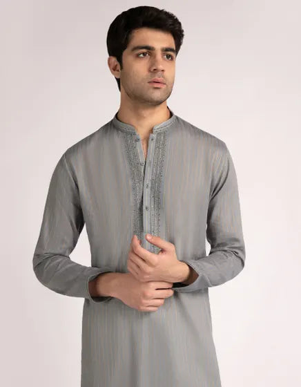 GREY COTTON FORMAL SHORT KURTA