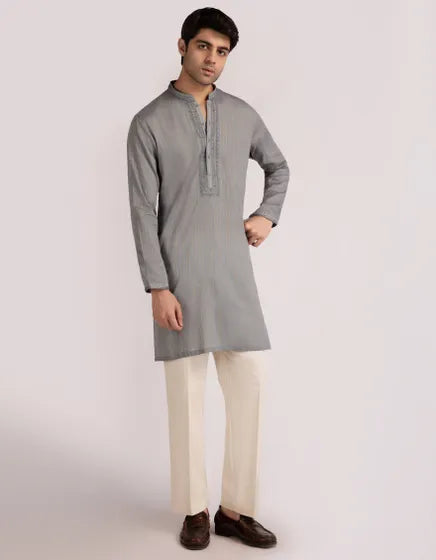 GREY COTTON FORMAL SHORT KURTA