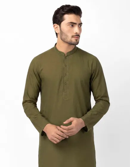 MEHNDI GREEN COTTON FORMAL KURTA