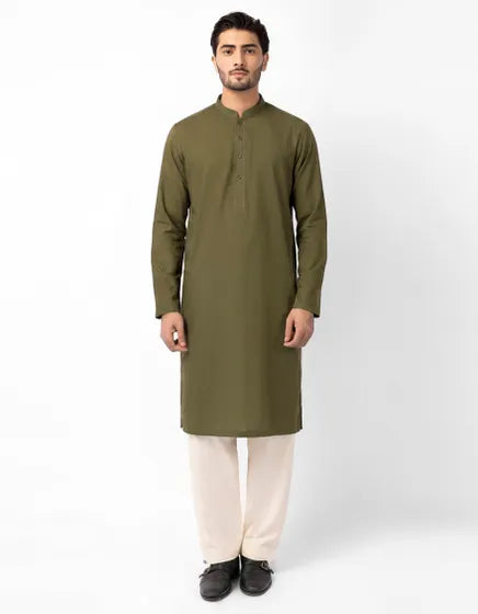 MEHNDI GREEN COTTON FORMAL KURTA