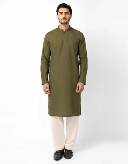 MEHNDI GREEN COTTON FORMAL KURTA