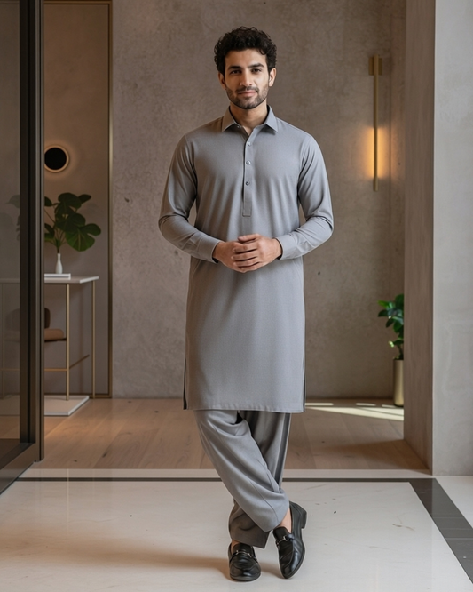 Smoke Grey Shalwar Kameez