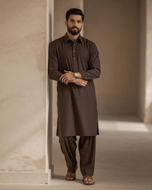 Dark Brown Shalwar Kameez
