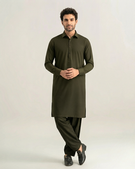 Olive Green Shalwar Kameez