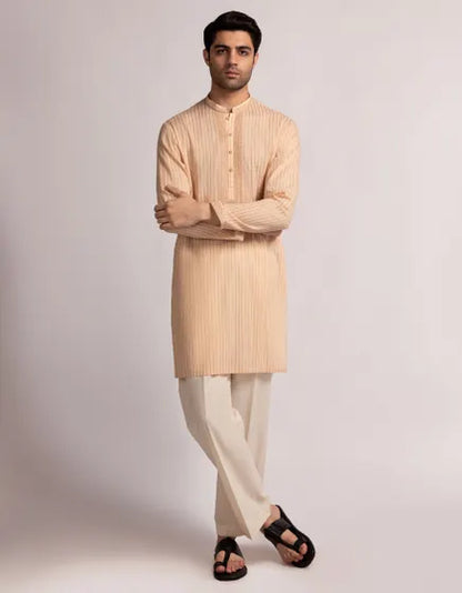 PEACH COTTON FORMAL SHORT KURTA