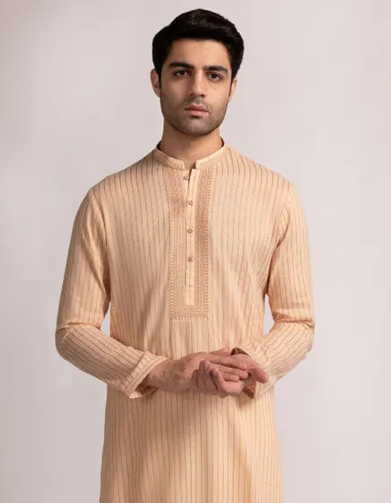 PEACH COTTON FORMAL SHORT KURTA